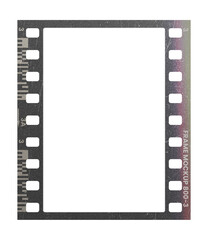 Camera transparent film strip mockup, isolated on white background template frame, real high-res 35mm photo scan analogue sheet negative