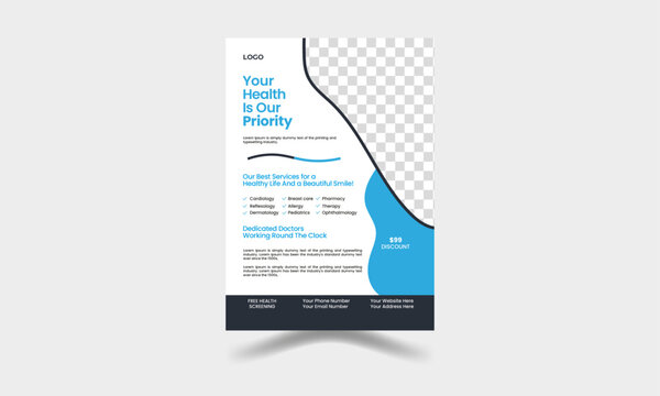 Set of Editable Medical banner design template. A bundle of a4 flyer template, modern template