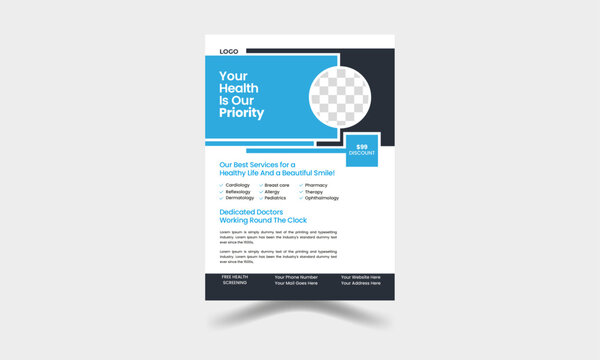 Set of Editable Medical banner design template. Layout template, brochure background. A4 size for poster, flyer or cover.