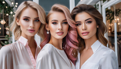 Fototapeta premium Group of Attractive Women in Glamorous Makeup and Hairstyles