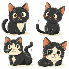 Obraz premium Clipart set of 4 simple abstract happy playful kittens by Generative AI
