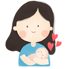 happy mother holds her infant baby in her arms. Vector illustration of motherhood and care about kids