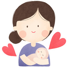 happy mother holds her infant baby in her arms. Vector illustration of motherhood and care about kids