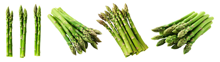 Collection of green asparagus isolated on transparent or white background