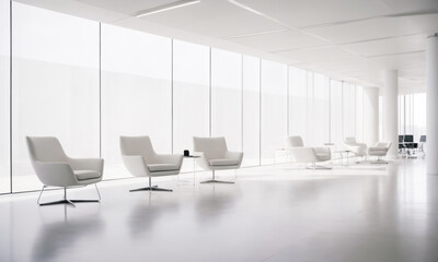 Single big clear white Canvas; Minimalistic White Wall in a Contemporary office Interior. Modern office. wooden table and blank white poster. Mockup