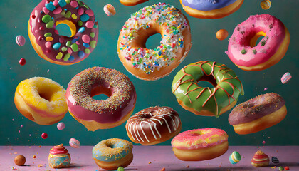 Assorted Glazed Doughnut Treats: Colorful, Tasty, and Sweet Bakery Snacks
