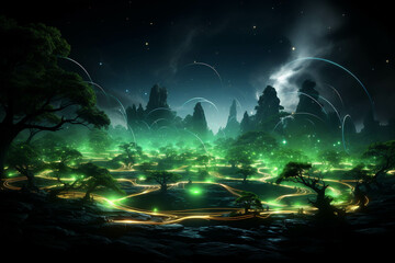 Obraz premium Forest Light Green light that radiates the tranquility of nature with sparkling reflections.