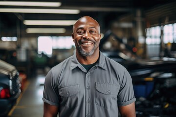 Obraz premium Portrait of a middle aged car mechanic in repair shop