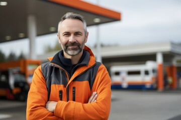 Portrait of a middle aged man working at gas station
