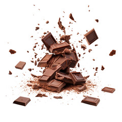 Chocolate pieces and splash isolated on transparent background Remove png, Clipping Path, pen tool