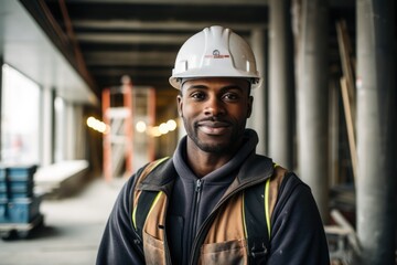 Portrait of a male construction worker inside unfinished building