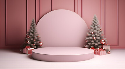 blank circle podium surround with christmas tree