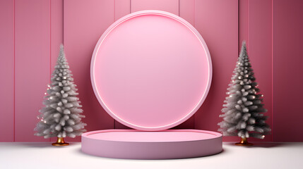 blank circle podium surround with christmas tree