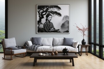 A cozy living room filled with stylish furniture and a striking painting on the wall, invites you to relax on the comfortable sofa bed and admire the carefully curated decor