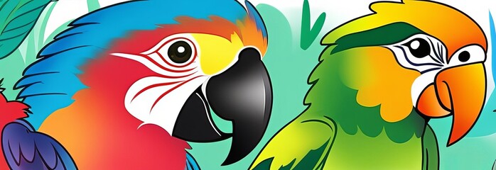 illustration of parrots. parrots close up. Set of parrots on a multicolored background