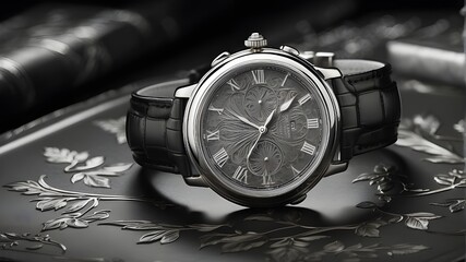 Wrist watch, Unveiling an Engraving Duotone Effect, which Adorns the Vintage Charm, Artistic Mastery Transforms Images into Timeless Monochromatic Narratives in Which Details and Depth Shades Converge