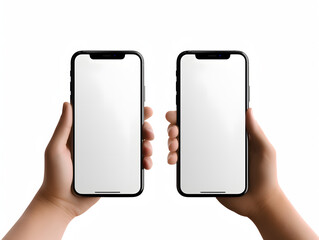 Human hand holding up blank smartphone screen mockup