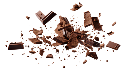 Chocolate pieces and splash isolated on transparent background Remove png, Clipping Path, pen tool