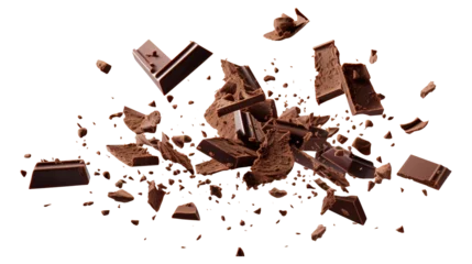 Fototapeten Chocolate pieces and splash isolated on transparent background Remove png, Clipping Path, pen tool © Vector Nazmul