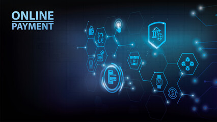 Fototapeta premium Mobile Payment. Smartphone with Online Payment. Credit card on screen phone. Online shopping. NFC payments. Banking, Finance app and e-payment. Pay by credit card via electronic wallet wirelessly