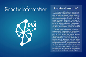 Genetic Information medicine poster design with abstract linear DNA icon on blue background. Vector emblem of DNA