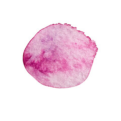 Round pink watercolor splash spot. Hand painted isolated on white background. For banner, logo