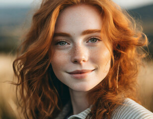 Stylish Redhead Lady with a Cute Smile and Freckles