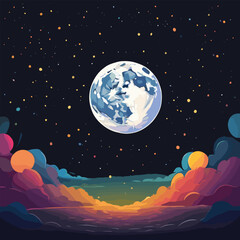 Naklejka premium vector illustration of the full moon at night with beautiful colors, generative ai