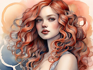 Fototapeta premium Painting of a Woman With Red Hair. Generative AI.