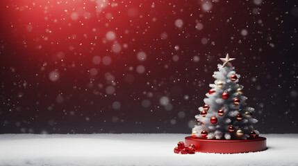 christmas tree snow blank red podium display at studio