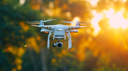 A drone operated by machine learning algorithms, machine learning, blurred background, with copy space