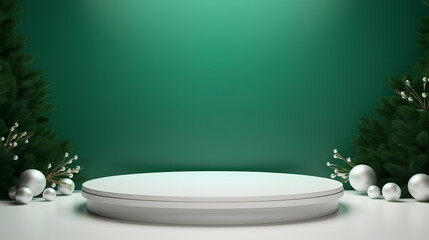 christmas tree green blank white podium product display at studio