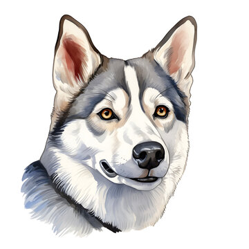 Siberian Husky Portrait watercolor ,clip art transparent background