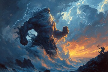 Majestic storm giants, wielding thunderbolts and commanding the forces of nature - Generative AI - obrazy, fototapety, plakaty