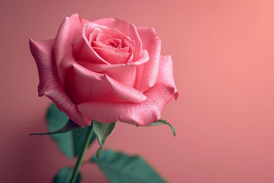 A Single Pink Rose on Pink Background, Simple and Elegant Flower Photography