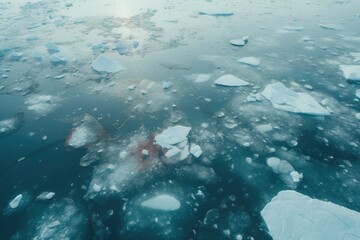 Naklejka premium Aerial view of icebergs melting in the ocean