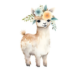 Fototapeta na wymiar alpaca in a Funny Animal with Cute Characters, watercolor clip art, Perfect for Easter 