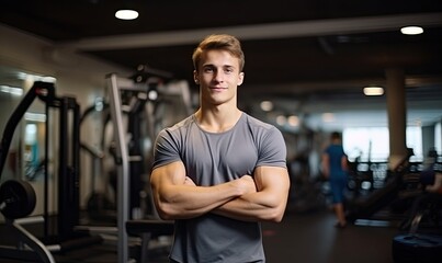 Fototapeta na wymiar A man standing in front of a gym machine