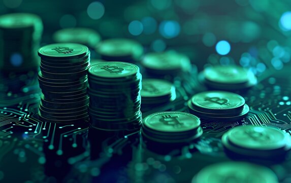 A Pile of Money with a Bitcoin Logo Generative AI