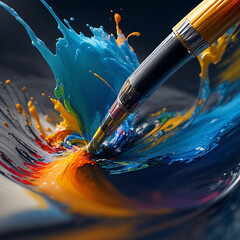 Fototapeta premium Paint is flowing from a paint brush