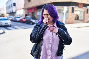 Fototapeta premium Young beautiful plus size woman coughing at street