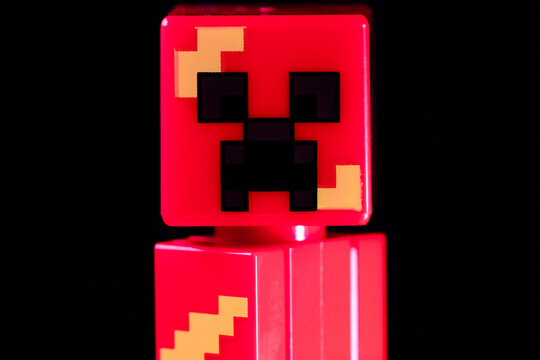 LEGO Minecraft Lava Creeper Mob on the black background