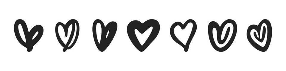 Set of hand drawn love heart valentines doodle sketch vectors