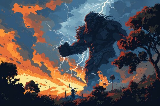 Majestic storm giants, wielding thunderbolts and commanding the forces of nature - Generative AI