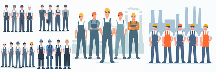 Vector collection of factory workers with a simple flat design style