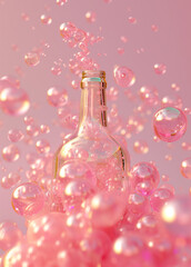 Bottle with pink bubbles