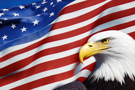 4th of July Celebration: Patriotic Flag, Eagle Soaring High in Independence Day Festivities
