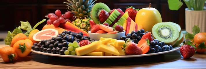 background of ripe fruits on a platter