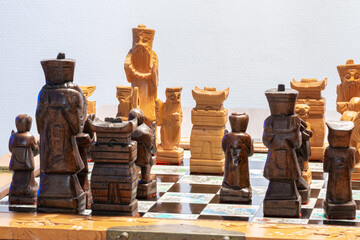 Decorative ancient Chinese chess set with beautiful handmade wooden chess pieces