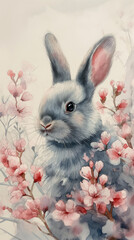 cute beautiful bunny watercolor drawing on a white background